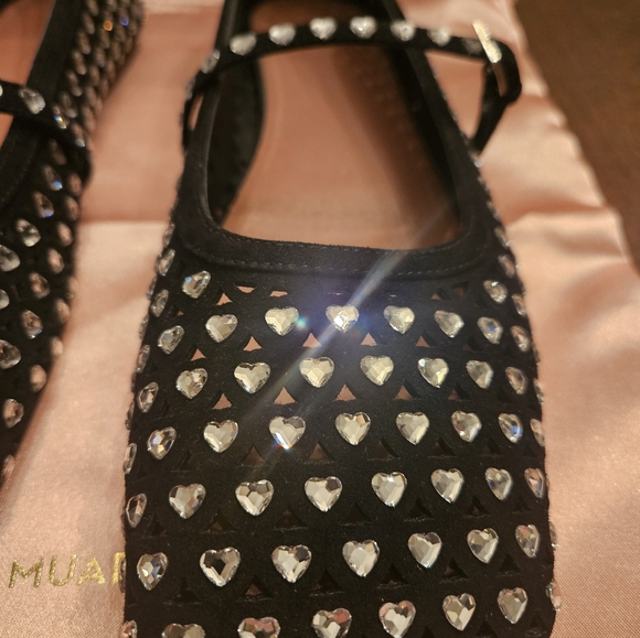 Amina Muaddi - 10mm Ane suede & crystal flats - Black - Picture 7 of 10